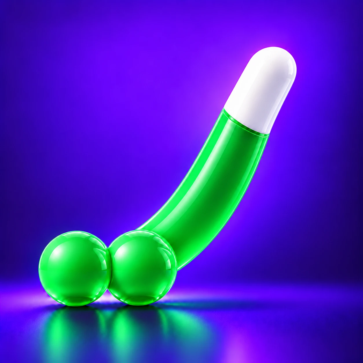 The PUMCK mascot: a green curved pill with two glossy spheres